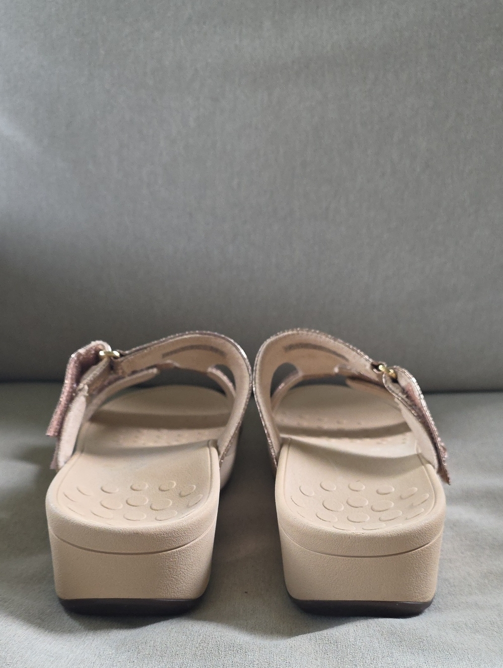 Vionic Metallic Rose Gold Snake Print Slip On Wedge Orthopedic Slide Sandal Sz 9 - Picture 6 of 14